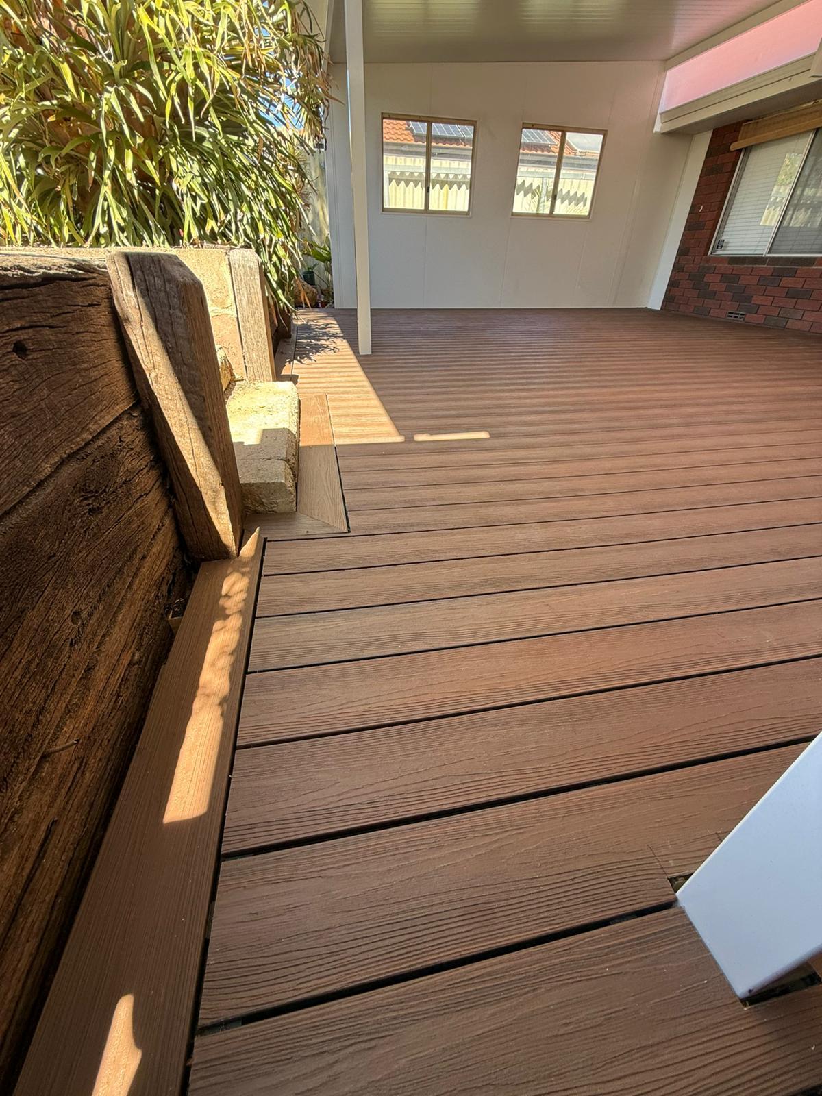 Hardwood timber decking edge detail showing natural grain